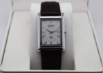 Refurbished Vintage Seiko Slim Tank Men's Wrist Watch White Dial With Dark Brown Strap
