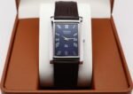 Refurbished Vintage Seiko Slim Tank Men's Wrist Watch Blue Dial With Dark Brown Strap