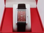 Refurbished Vintage Seiko Slim Tank Men's Wrist Watch Red Dial With Dark Brown Strap