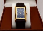 Refurbished Vintage Seiko Slim Tank Men's Wrist Watch Blue Dial With Dark Brown Strap