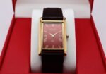 Refurbished Vintage Seiko Slim Tank Men's Wrist Watch Red Dial With Dark Brown Strap