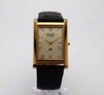 Refurbished Vintage Seiko Slim Tank Men's Wrist Watch Gold Dial With Dark Brown Strap - Image 4
