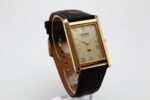 Refurbished Vintage Seiko Slim Tank Men's Wrist Watch Gold Dial With Dark Brown Strap - Image 2