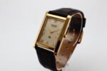 Refurbished Vintage Seiko Slim Tank Men's Wrist Watch Gold Dial With Dark Brown Strap - Image 3
