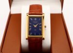 Refurbished Vintage Seiko Slim Tank Men's Wrist Watch Blue Dial With Light Brown Strap