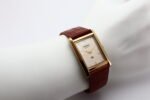 Refurbished Vintage Seiko Slim Tank Men's Wrist Watch Gold Dial With Light Brown Strap - Image 2