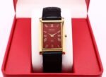 Refurbished Vintage Seiko Slim Tank Men's Wrist Watch Red Dial With Black Strap