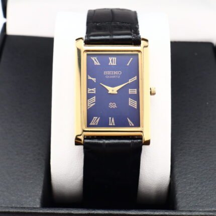 Refurbished Vintage Seiko Slim Tank Men's Wrist Watch Blue Dial With Black Strap