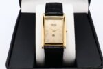 Refurbished Vintage Seiko Slim Tank Men's Wrist Watch Gold Dial With Black Strap
