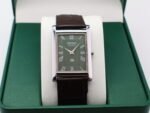 Refurbished Vintage Seiko Slim Tank Men's Wrist Watch Green Dial With Dark Brown Strap