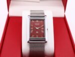 Refurbished Vintage Seiko Slim Tank Men's Wrist Watch Red Dial With Silver Mesh Band