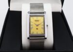 Refurbished Vintage Seiko Slim Tank Men's Wrist Watch Yellow Dial With Silver Mesh Band