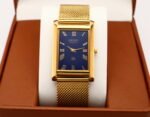 Refurbished Vintage Seiko Slim Tank Men's Wrist Watch Blue Dial With Gold Mesh Band