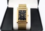 Refurbished Vintage Seiko Slim Tank Men's Wrist Watch Black Dial With Gold Mesh Band