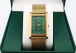Refurbished Vintage Seiko Slim Tank Men's Wrist Watch Green Dial With Gold Mesh Band