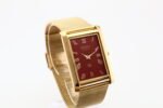 Refurbished Vintage Seiko Slim Tank Men's Wrist Watch Red Dial With Gold Mesh Band - Image 2