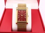 Refurbished Vintage Seiko Slim Tank Men's Wrist Watch Red Dial With Gold Mesh Band
