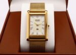 Refurbished Vintage Seiko Slim Tank Men's Wrist Watch White Dial With Gold Mesh Band