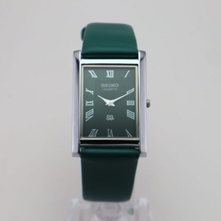 Refurbished Vintage Seiko Slim Tank Men's Wrist Watch Green Dial With Green Strap